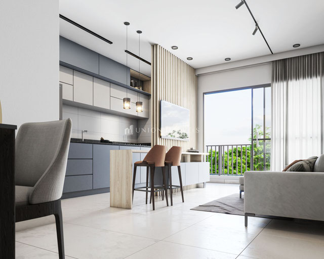 Sala 2 ambientes/Cozinha integrada/Varanda