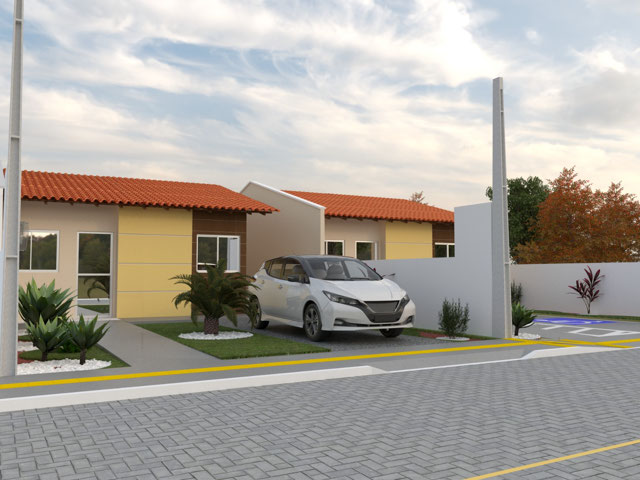 Perspectiva com paisagismo, não incluído no projeto