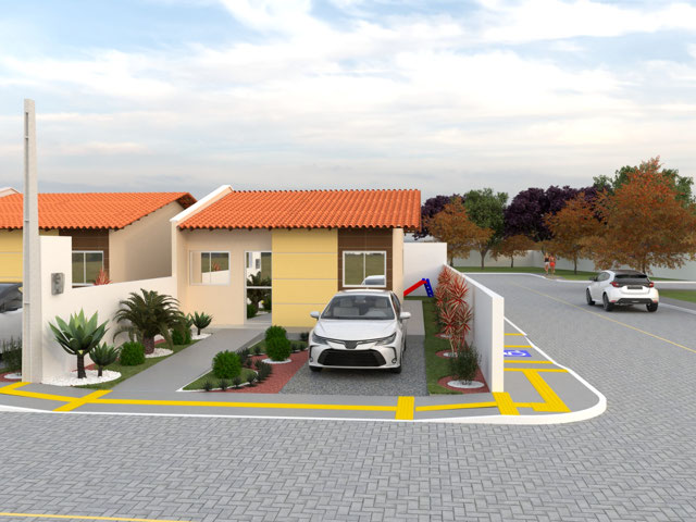 Perspectiva com paisagismo, não incluído no projeto