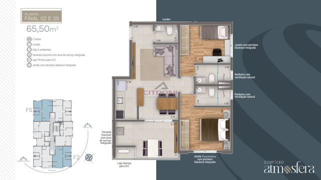 Planta 65m² 2 suítes