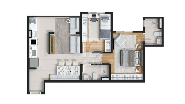 Planta do apartamento de 2 dormitórios com 56m2