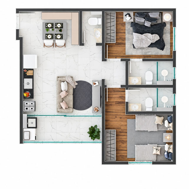 PLANTA DO APARTAMENTO DE 55,23 M²